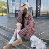【现货】格子粗花呢领子可拆卸内胆兔毛外套235-350-P185-控278，女装短外套，金十上