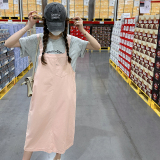 粉色甜美宽松背带裙女装夏季新款小清新学院风设计感显瘦连衣裙子，女装连衣裙，金十上