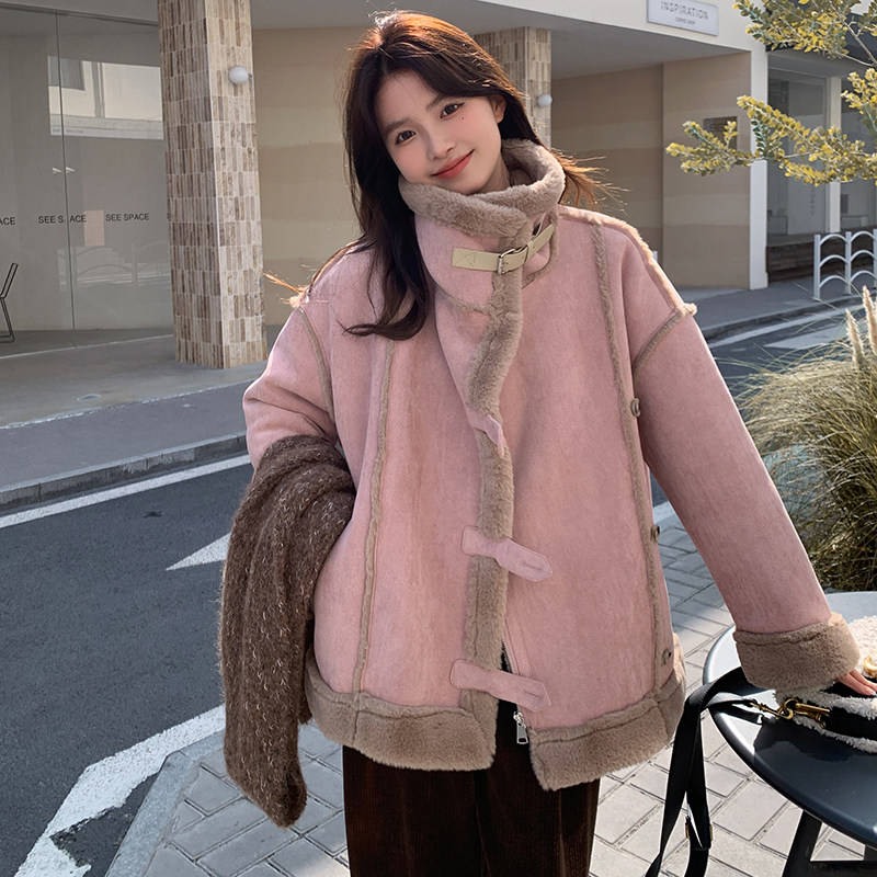 【现货】鹿皮绒加厚皮毛一体外套235-363-P185-控278,女装毛呢外套,金十上