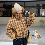 新款格子拼接90羽绒服加厚外套235-2563-P305-控438，女装羽绒服，金十上