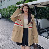 新款(现货）韩版拼接休闲连帽外套235-9966-P140-控208，女装风衣，金十上