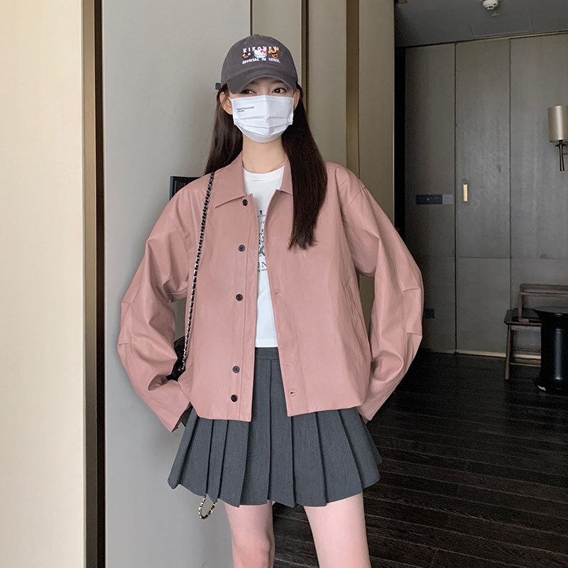 新款现货简约翻领单排扣短外套皮衣235-328-P145-198,女装短外套,金十上