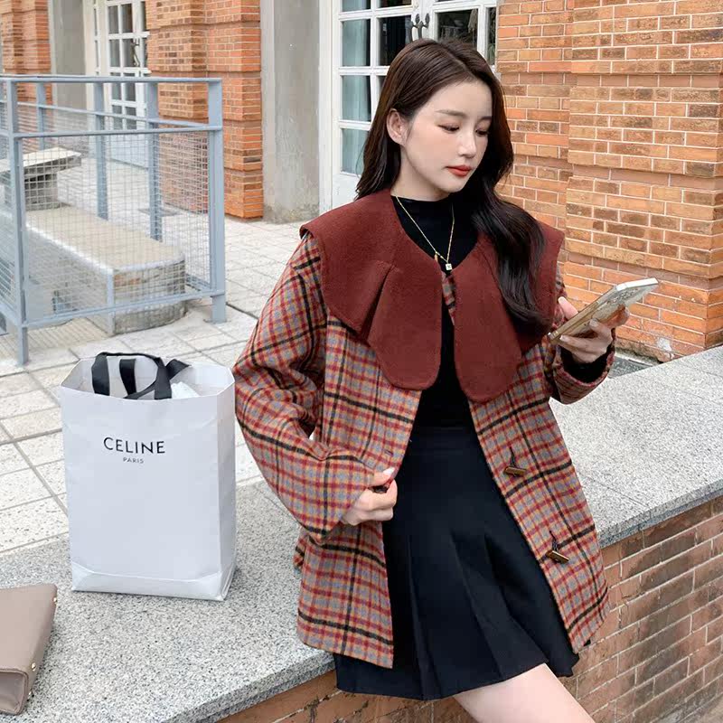 新款现货   双面羊绒短款格子外套235-9912-P275-控398图片