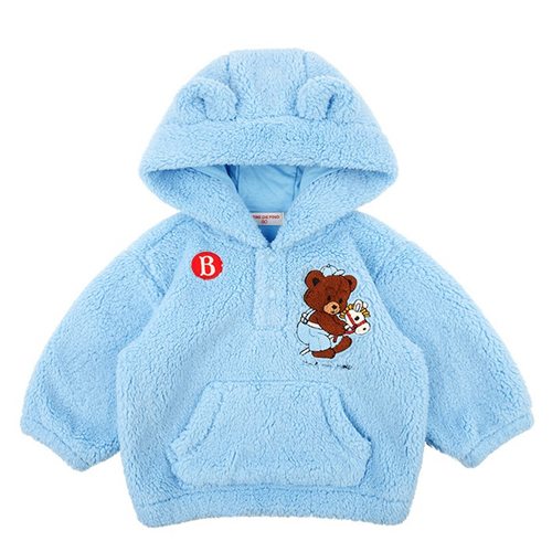 400克双面绒！蓝色小熊加绒加厚卫衣帽衫