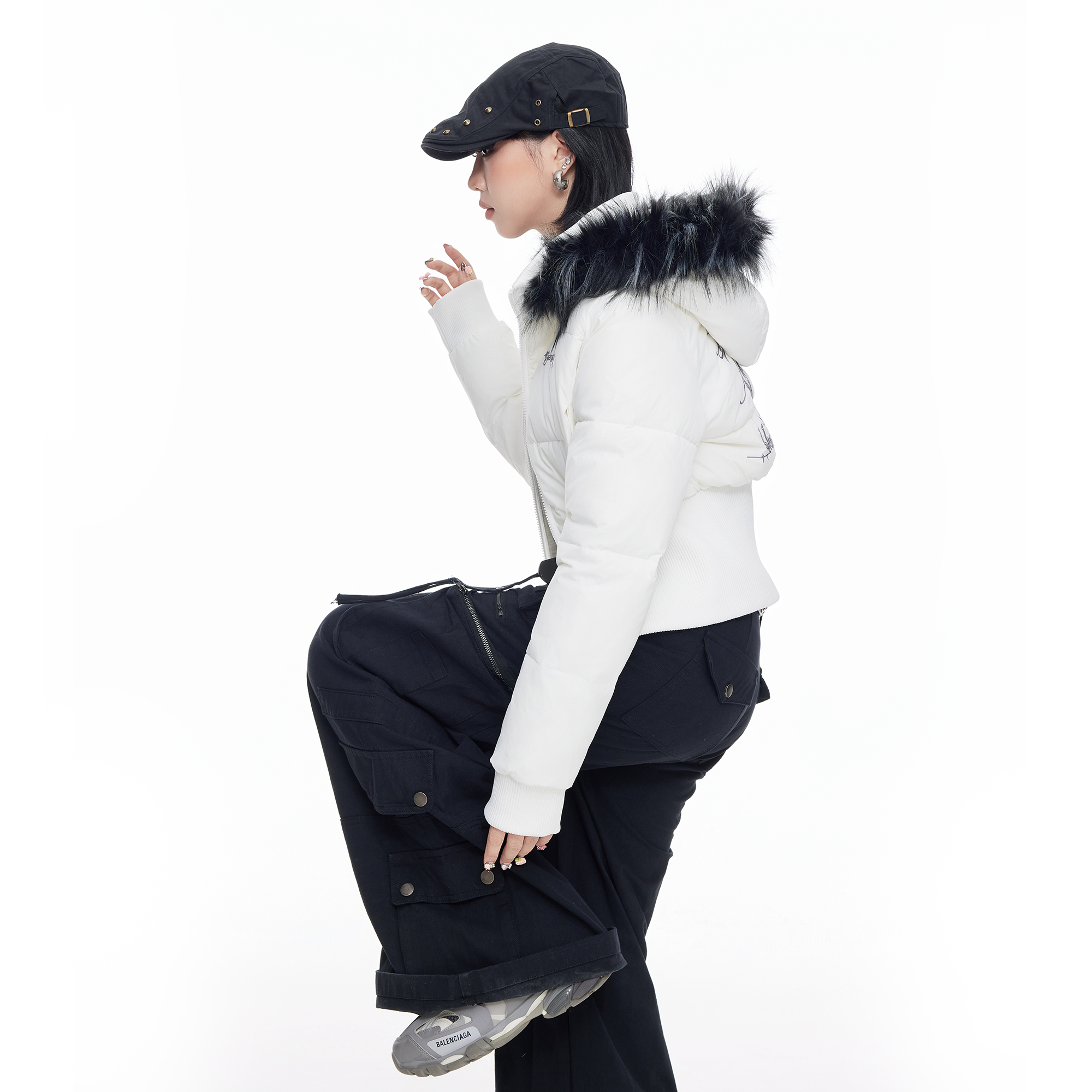 美式复古可拆卸收腰毛领棉服女冬季设计感显瘦短款保暖棉衣外套潮