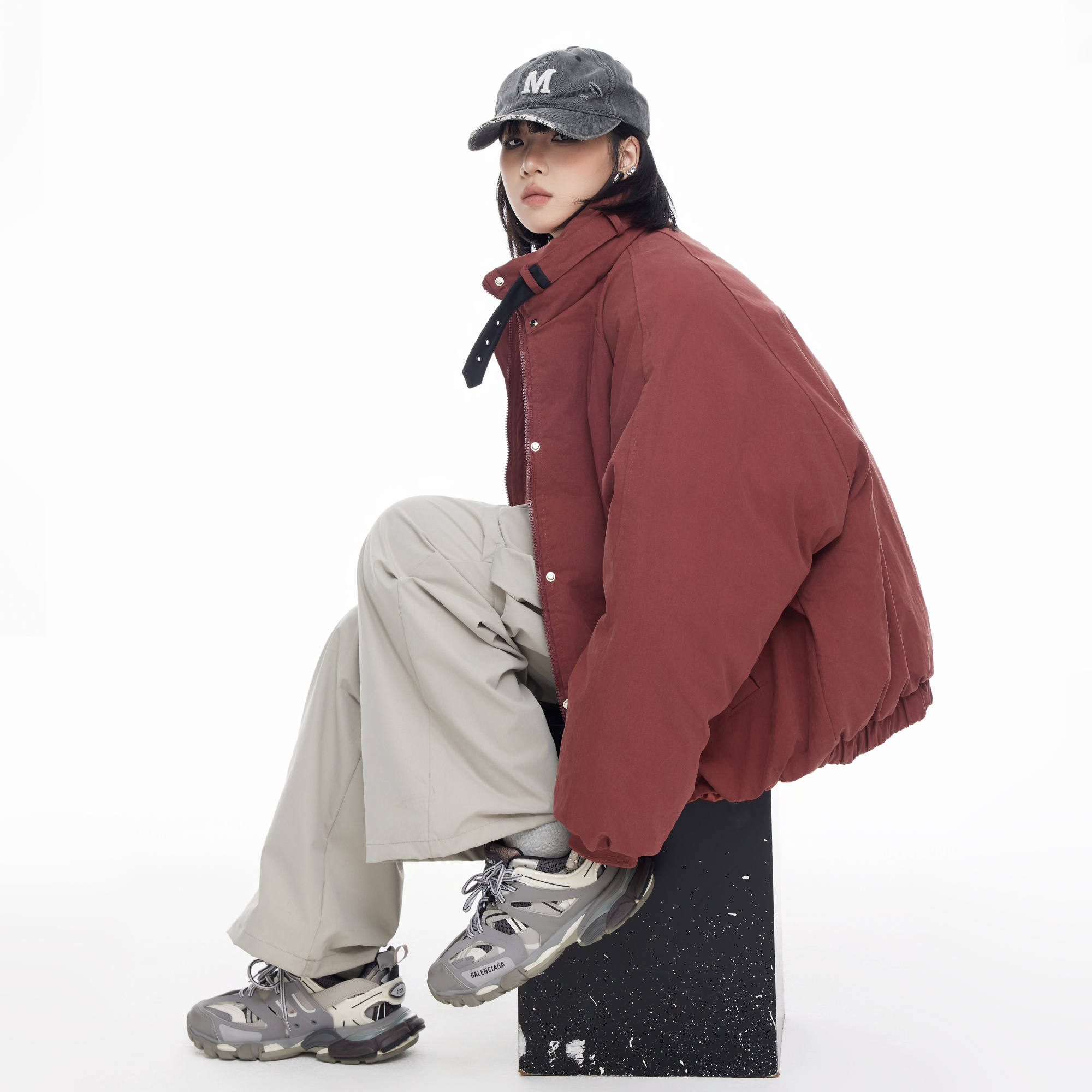 美式复古立领红色棉服女冬季2025新款设计感宽松加厚保暖棉衣外套