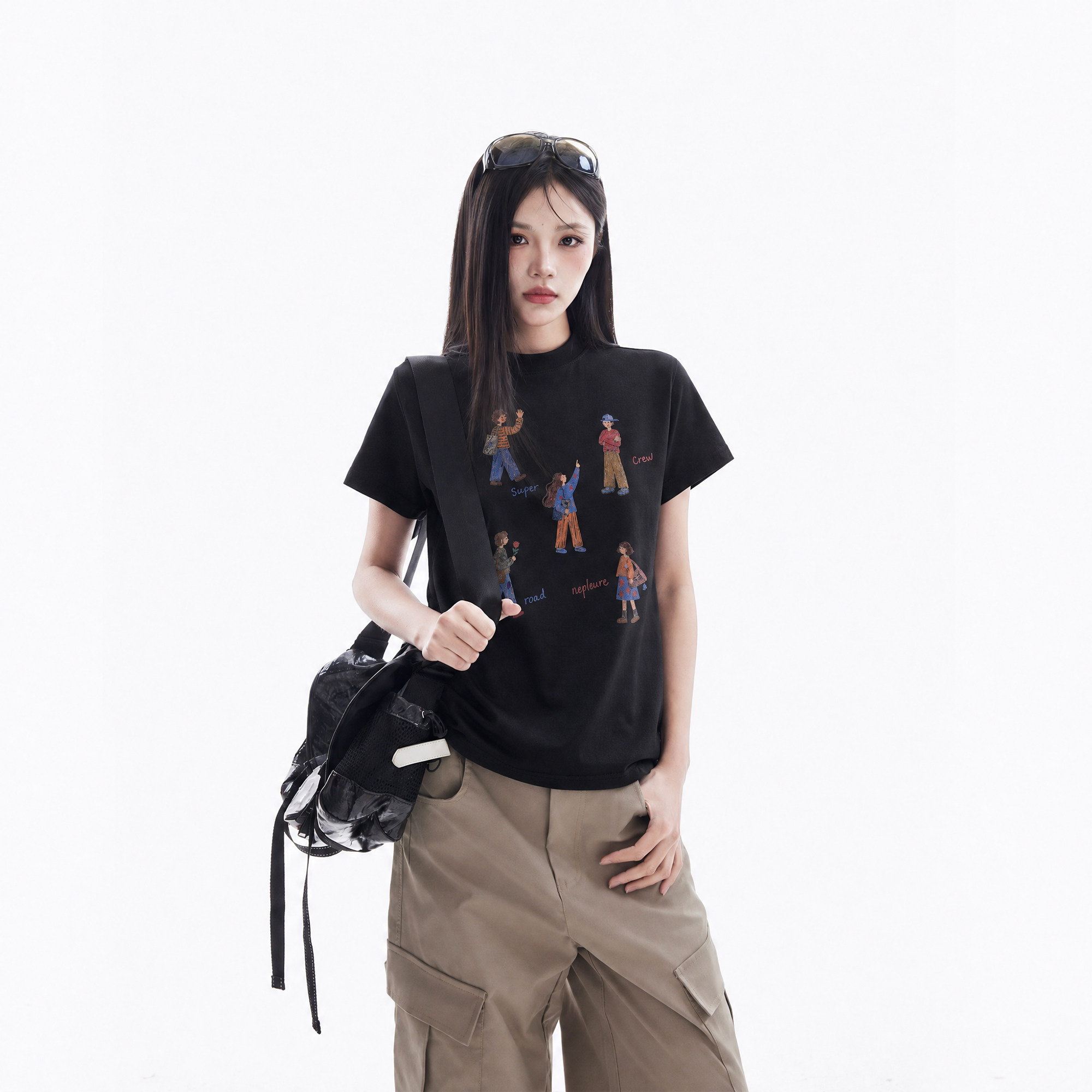 美式印花黑色正肩短袖t恤女夏季新款休闲圆领显瘦短款半袖上衣潮图片