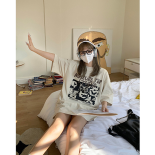 蝴蝶印花短袖 t恤2024新款 美式 女夏季 上衣ins潮 潮牌宽松打底衫 半袖