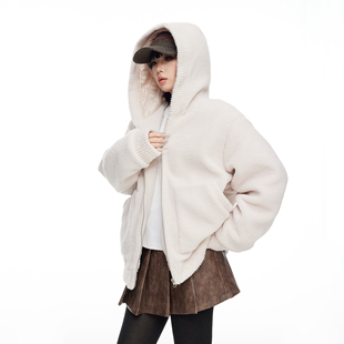 基础纯色连帽摇粒绒棉服女款2025新款冬季棉袄慵懒感宽松棉衣外套