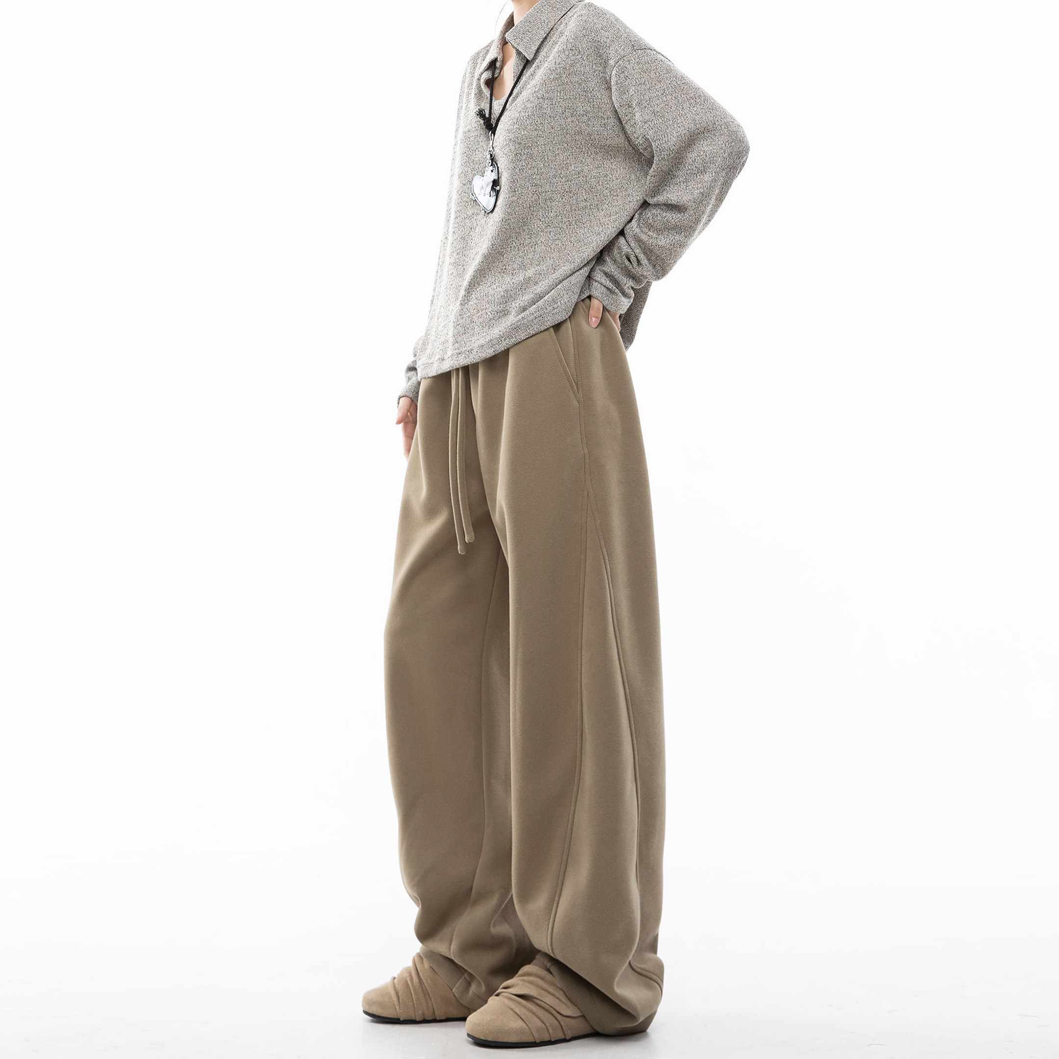 美式宽松弯刀裤运动卫裤女加绒秋冬直筒阔腿裤情侣加厚休闲长裤子,女装/女士精品,卫裤,淘宝优惠券,粉丝福利购,淘宝优惠卷