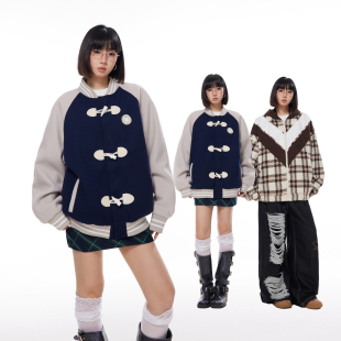 【特价外套清仓99】 美式学院风毛呢棒球服外套女春秋款宽松夹克