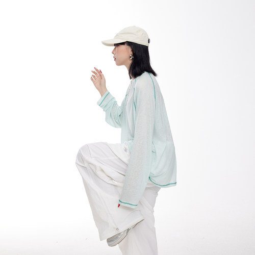 美式复古苏哈线插肩袖长袖罩衫女t恤2026新款春夏宽松防晒上衣潮