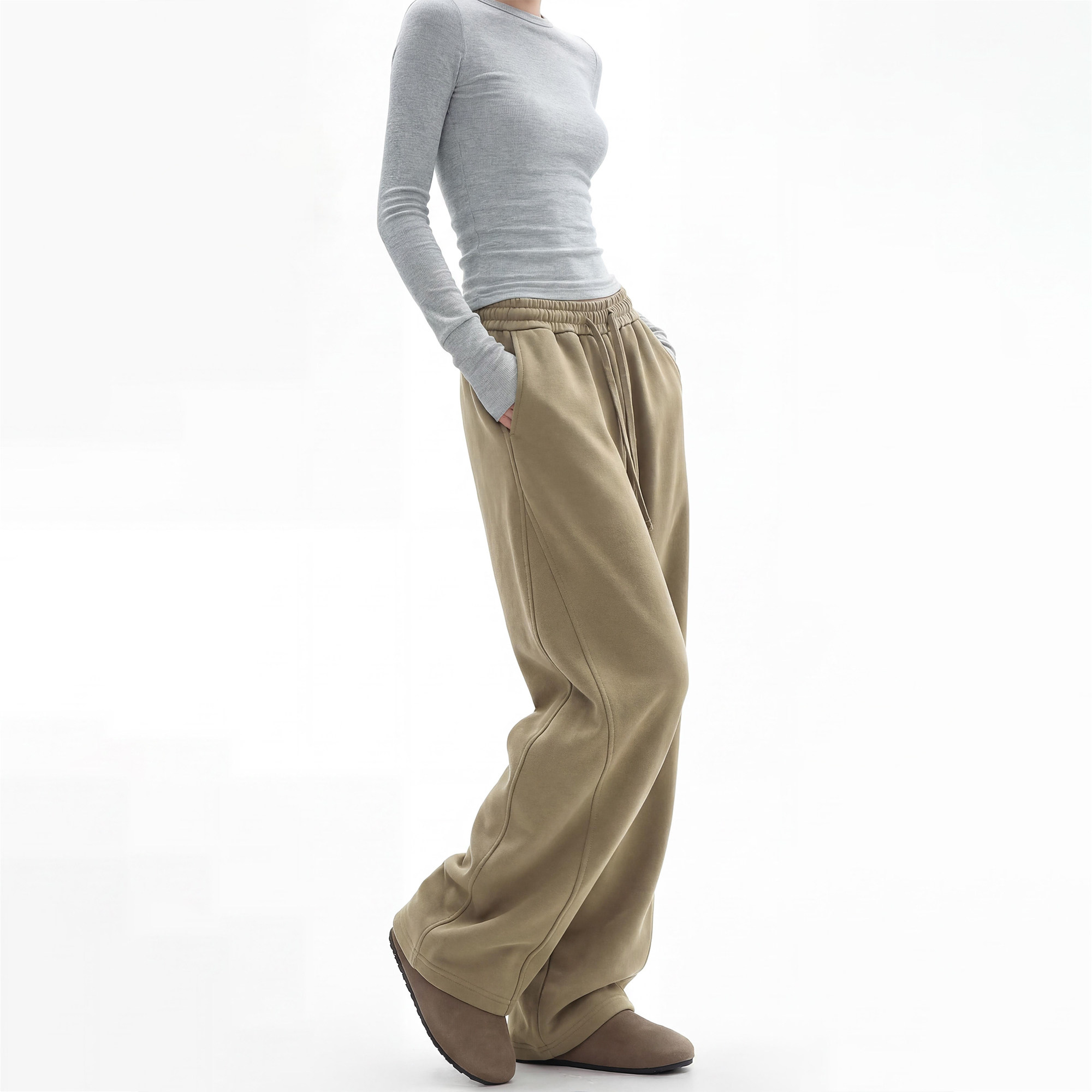 美式复古灰绿色运动卫裤女春季2026新款宽松直筒弯刀裤休闲裤,女装/女士精品,卫裤,淘宝优惠券,粉丝福利购,淘宝优惠卷