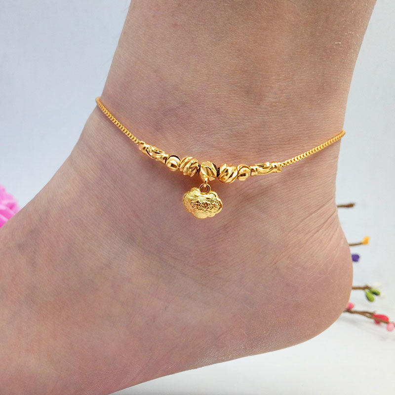新款銅鍍沙金腳鏈女可調節仿黃金飾品簡約轉運長命鎖吊墜久不掉色在類目 飾品/流行首飾/時尚飾品新, 腳鏈中 - 來自Buy2taobao.com提供專業的淘寶代購服務