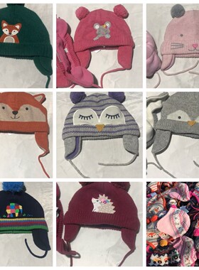 942  外贸（兔羊毛混纺）儿童卡通春秋冬保暖手套防风帽子1-8岁