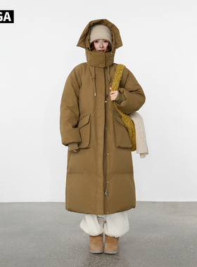 大嘎daga高级感卡其色羽绒服女长款过膝韩版宽松保暖加厚冬天外套