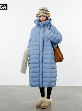 大嘎daga【蓝调】超级好看花苞帽长款羽绒服女宽松廓形龟背排骨版