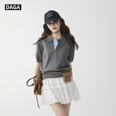 短袖韩系薄款针织polo衫t恤女夏