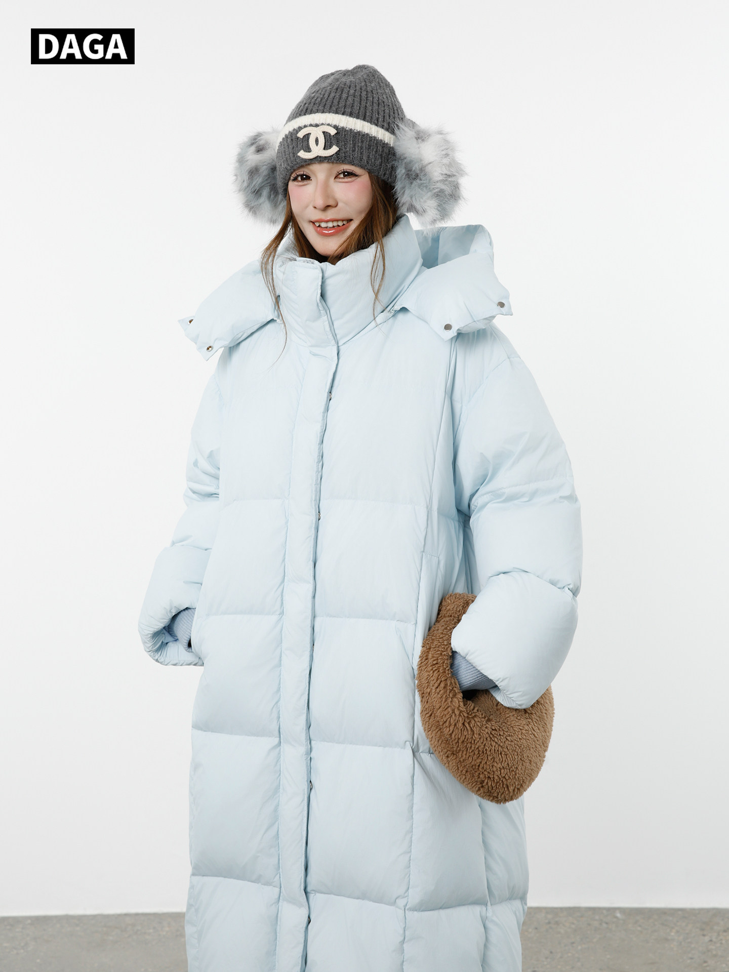 thumbnail for Daga Daga Fresh Light Blue 90 White Duck Down 330g + High-Fill Thickened Cold-Resistant Long Down Jacket for Women