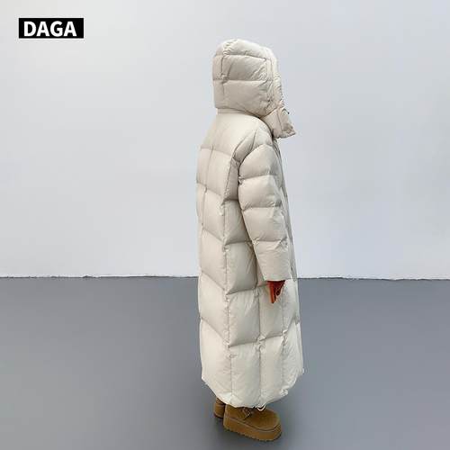白色长款90白鸭绒羽绒服女连帽