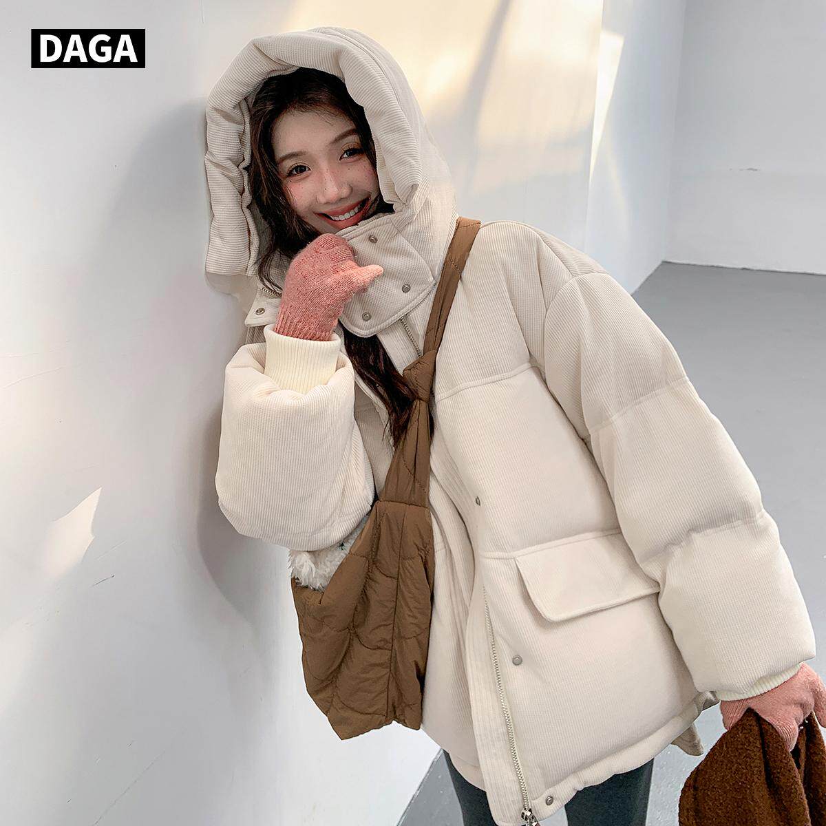 加厚保暖遮屁股灯芯绒羽绒服女