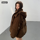 连帽面包服 咖色小个子短款 大嘎daga高端灯芯绒羽绒服女款 2025新款