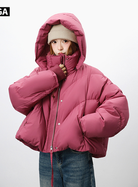 大嘎daga树莓粉色新款泡芙2025巨好看的羽绒服女短款洋气冬装外套