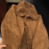 麂皮绒皮毛一体翻领羊羔毛棉服女冬季 新款 保暖加绒加厚棉衣外套潮