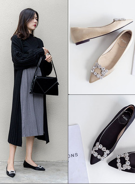 大码平底鞋40潮41时尚42婚鞋43单鞋尖头绸缎浅口小码31 32 33女鞋