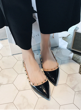 2025新款小码平底鞋女31时尚32百搭33尖头铆钉平跟鞋浅口大码单鞋