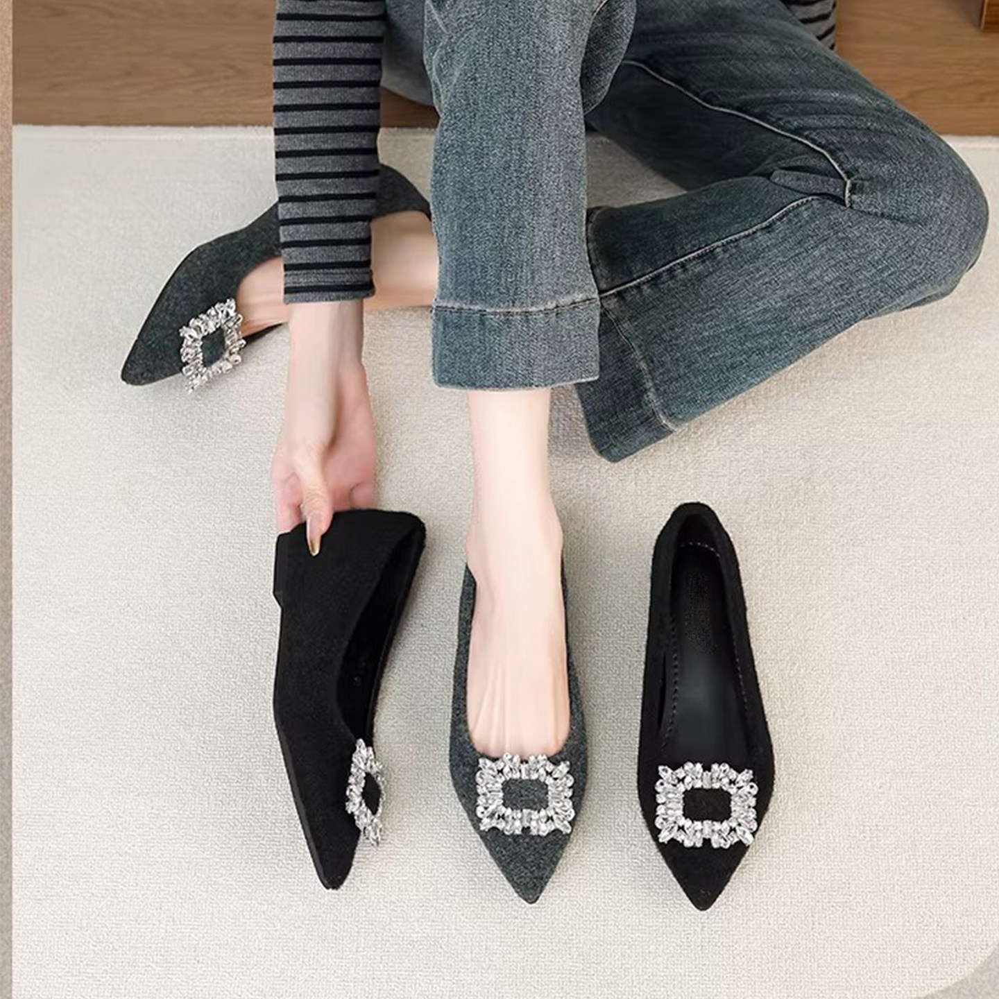 小码313233平底单鞋复古小个子尖头内增高方扣呢子毛毛玛丽珍鞋女,女鞋,浅口单鞋,淘宝优惠券,粉丝福利购,淘宝优惠卷