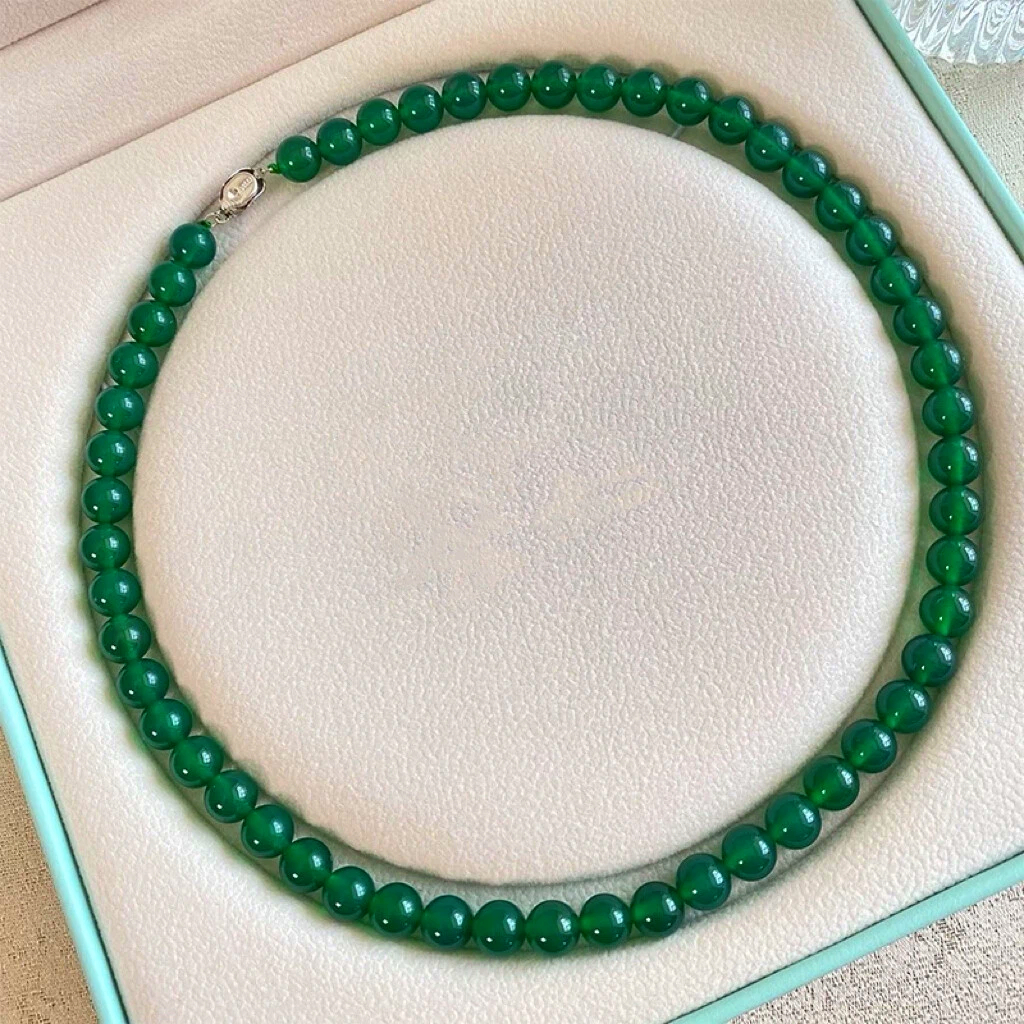 天然绿色玉髓项链玛瑙串珠锁骨链翡翠碧玉色小米珠项链送妈妈礼物