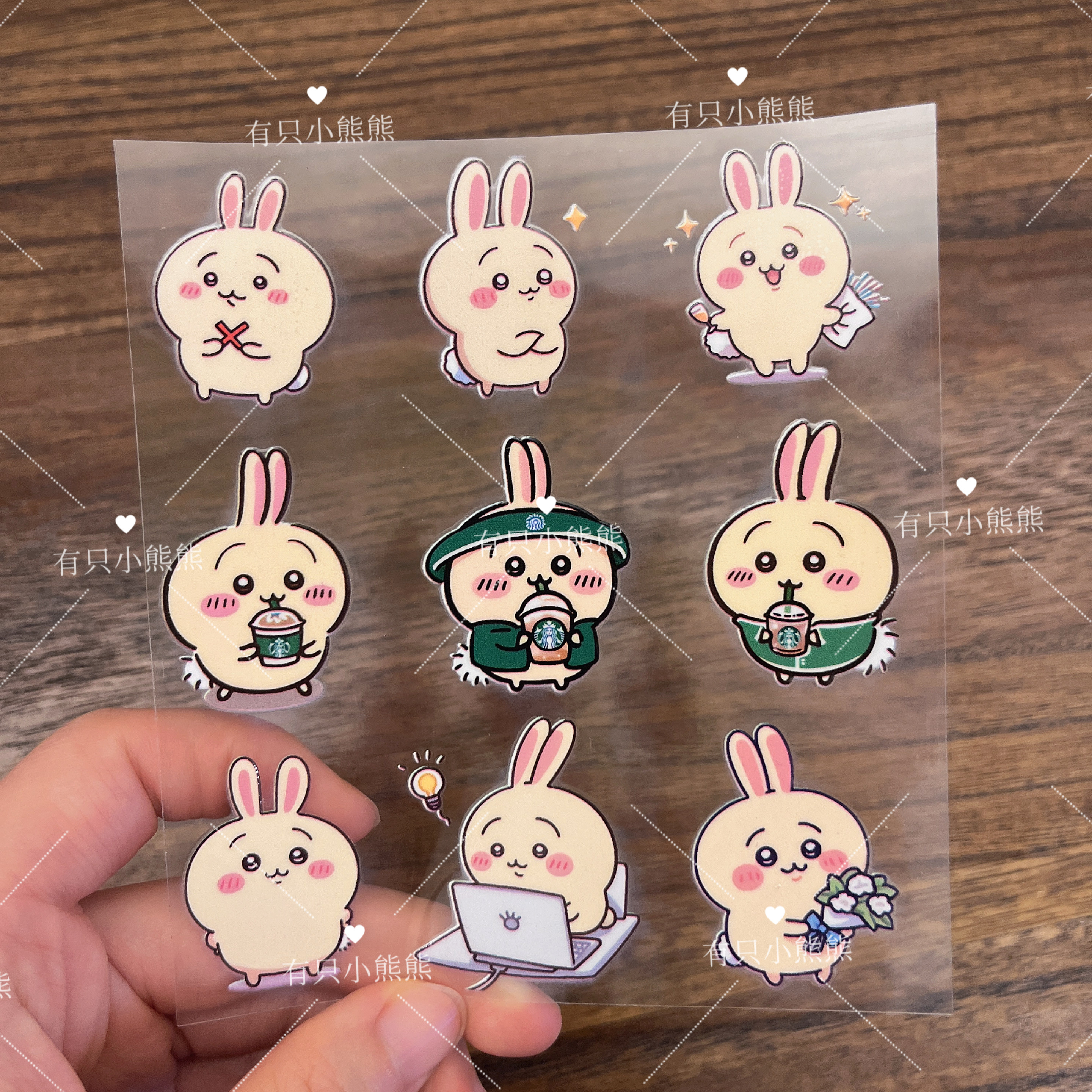 可爱乌萨奇星巴克转印贴纸chiikawa水晶标贴卡通diy装饰车贴防水