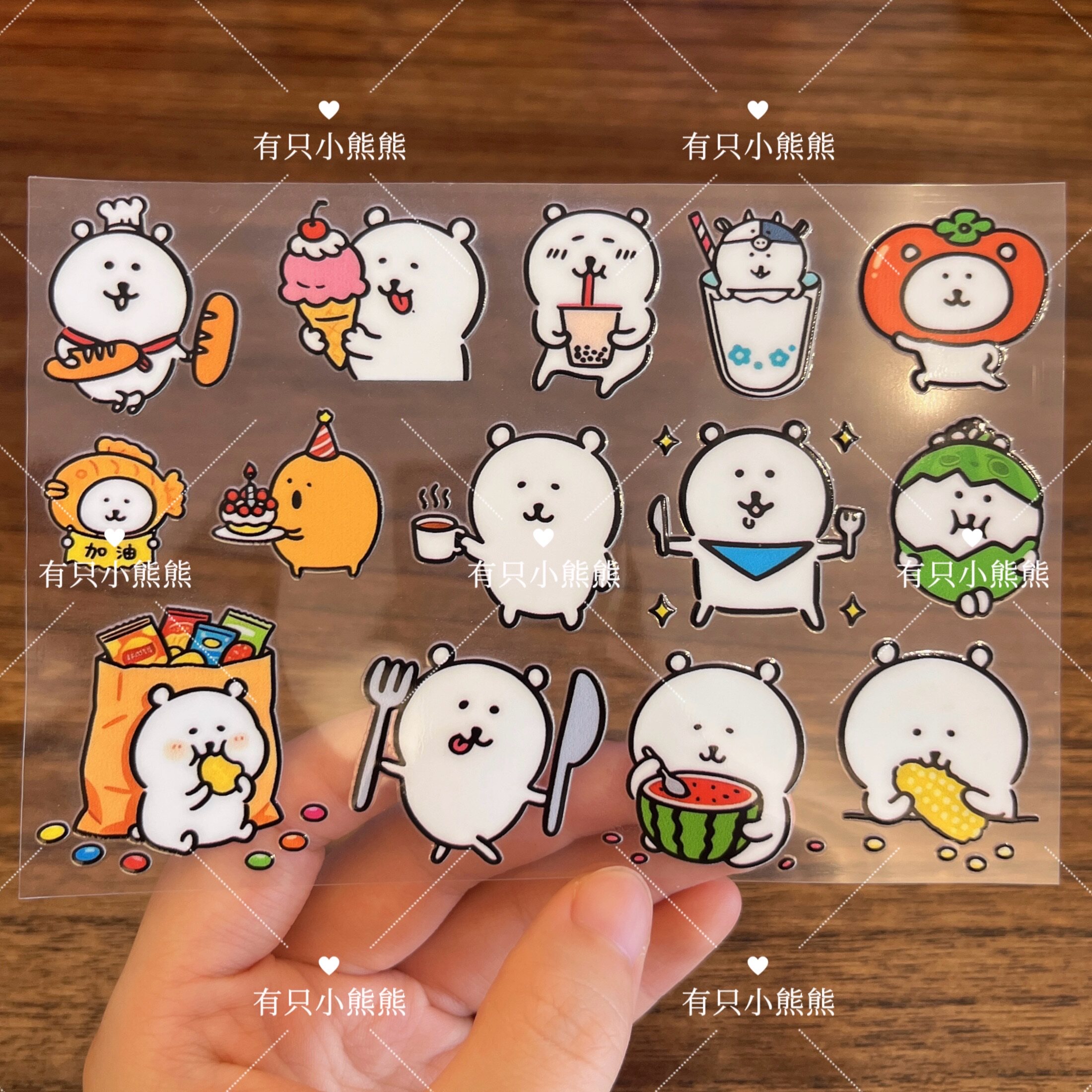 卡通自嘲熊西瓜贴纸UV转印可爱小熊ins高颜值装饰贴画diy防水贴图