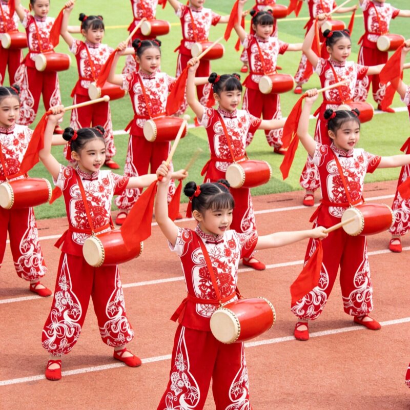 儿童安塞腰鼓舞蹈服装表演服陕北中小学生陕西秧歌舞龙打鼓演出服