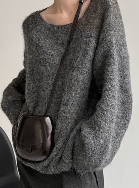 TAI胎。小众暗黑微透设计 慵懒风格雷系软糯宽松毛衣圆领显瘦百搭