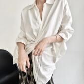 TAI胎 小众设计打结白衬衫 垂坠感收腰不规则V领暗黑冷淡风百搭