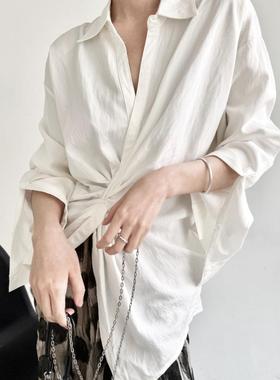 TAI胎。小众设计打结白衬衫 垂坠感收腰不规则V领暗黑冷淡风百搭