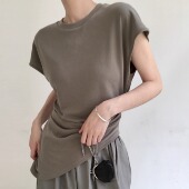 TAI胎 独特褶皱收腰显瘦设计垂坠感半袖 圆领面膜T恤宽松百搭防晒