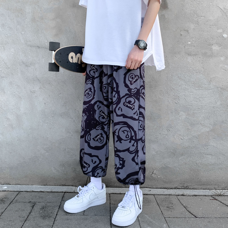 夏季新款港风满印冰丝运动男女休闲裤M-3XL-KZ2116-P35,男装休闲裤,星座417-1（原电商B245）