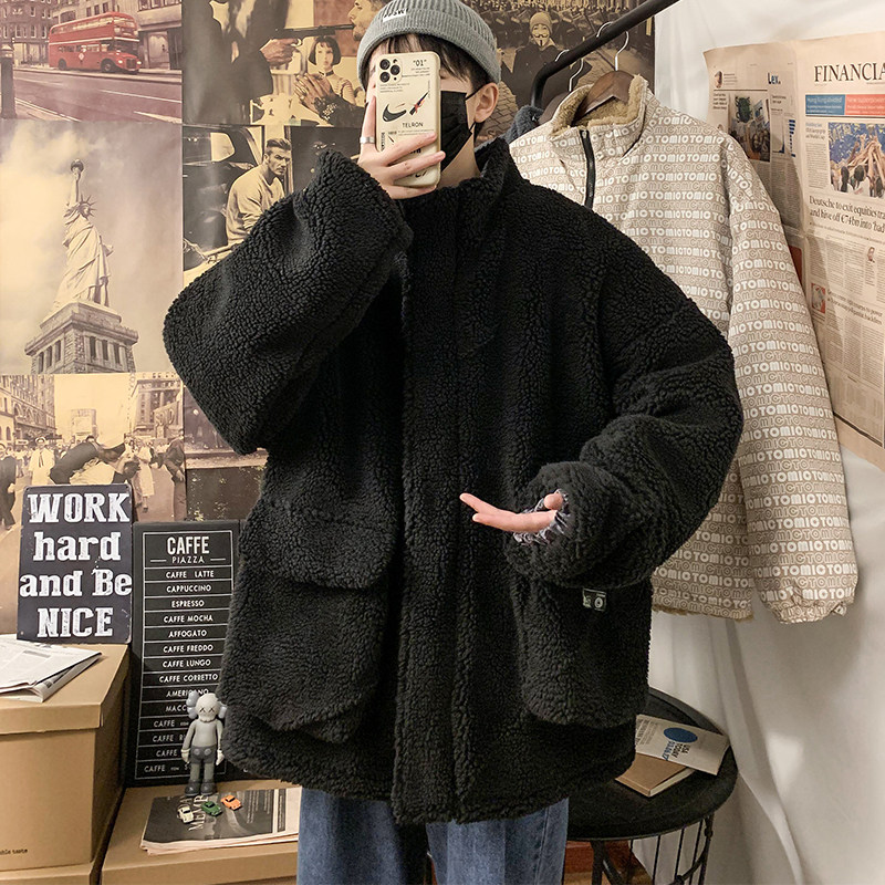 2026冬季新款港风大码中性蓝底两面穿羊羔毛外套M-3XL-MY012-P125,女装短外套,星座417-1（原电商B245）