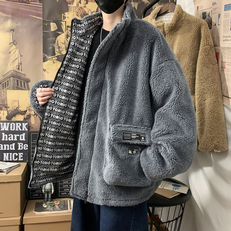 2026冬季新款港风大码中性蓝底两面穿羊羔毛外套M-3XL-MY012-P125图片