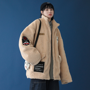 2026冬季新款中性蓝底宽松大码贴标羊羔毛外套M-3XL-MY010-P120图片