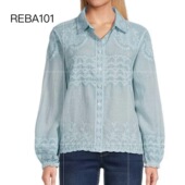 接受微瑕不退不換 特价 美国直邮半透明纯棉刺绣蓝色粉色长袖 衬衫