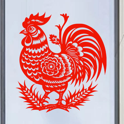生肖鸡窗花剪纸公鸡静电贴纸玻璃门贴乔迁新居新年春节装饰水贴