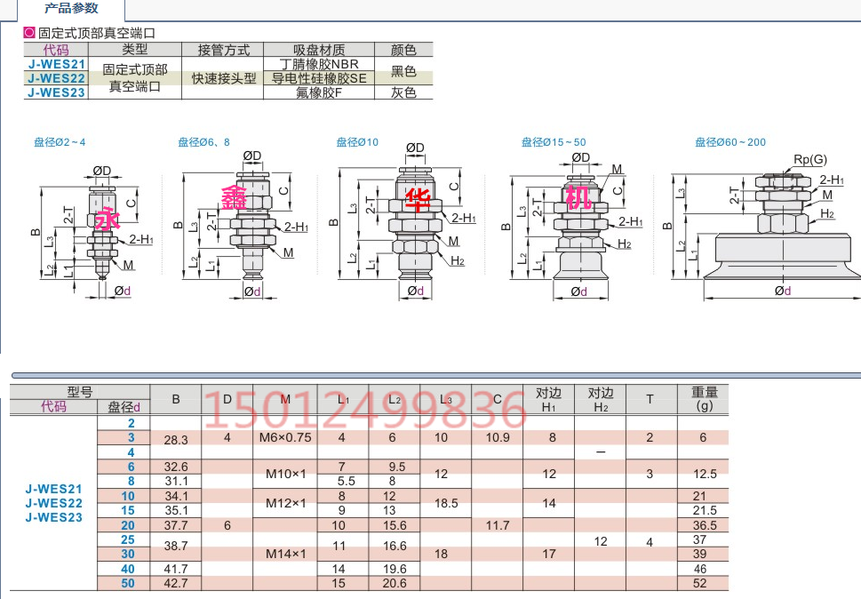 J-WES21-D10吸嘴J-WES21-D15怡合达真空吸盘J-WES21-D2 D4