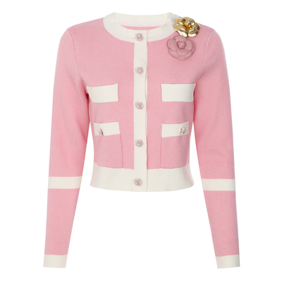 高端南油品质春秋新款时尚针织网红风立体花朵长袖上衣外套25252