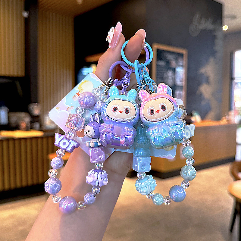 电镀炫彩兔手工串珠手机链钥匙扣创意摆件手腕串珠情侣挂件