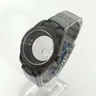 手表配件41mm电镀全黑表壳+三株滚珠带透底蓝宝镜面适装8285机芯
