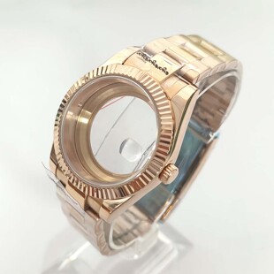 表配件41mm全玫狗牙圈表壳+带透底蓝宝镜面放大镜款适装8285机芯